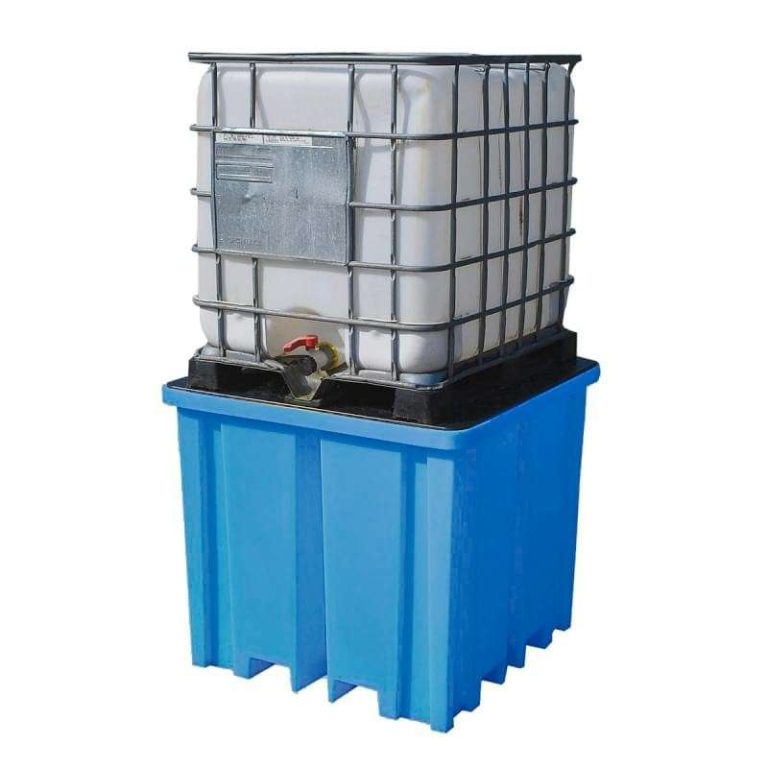 Blått uppsamlingskärl för IBC i polyeten med IBC-container på 1 000 liter