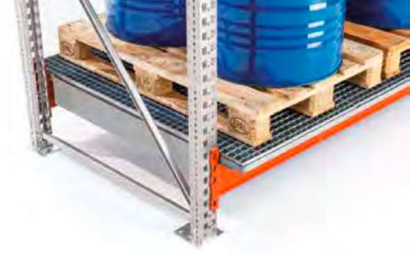 Uppsamlingskärl för pallställ på bärbalkar – spilltråg i galvaniserat stål