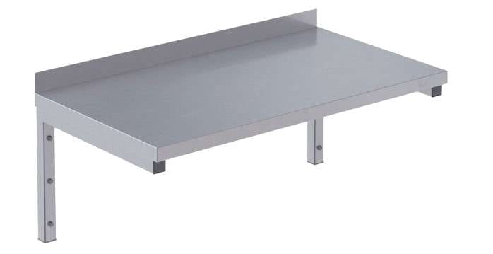 Wall-mounted stainless steel table with 60 mm rear upstand and 700 mm deep worktop
