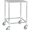 Welded table trolley with stainless steel top and four swivelling castors