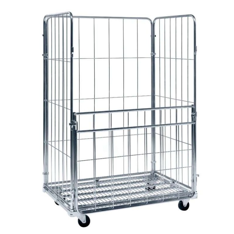 Wide roll container with half drop gate and three mesh walls
