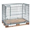 Electrogalvanised wire mesh pallet cage with a long-side half-drop gate fitted to a Euro pallet